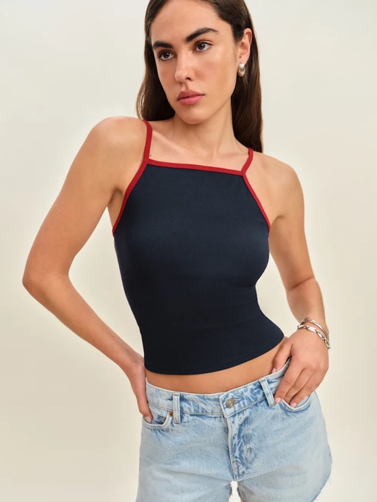 Reformation Tops - Reformation Ribbed tank dark blue navy red low back new nwt